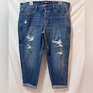Hollister Blue Distressed Low Rise Crop Boyfriend Jeans. 15S. W32/L23. NWT